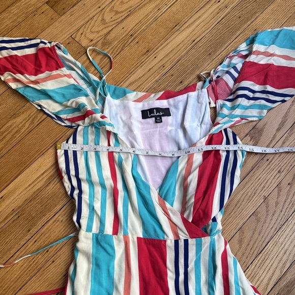 Lulu's Caliente Multi Striped Off-the-Shoulder Wrap Dress size medium - Picture 8 of 9